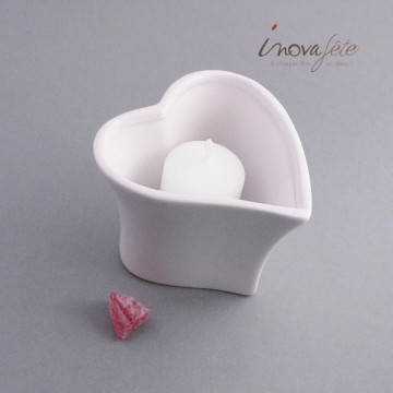 Photophore coeur porcelaine blanche - Label Fête