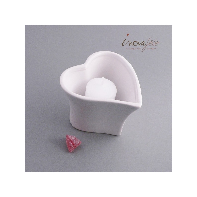 Photophore coeur porcelaine blanche - Label Fête