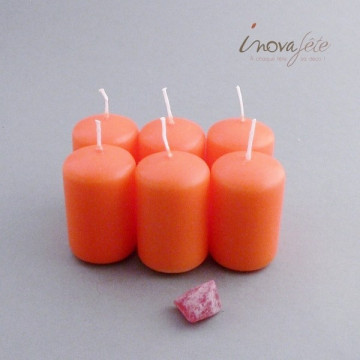 Bougie cylindrique orange /6 - Label Fête