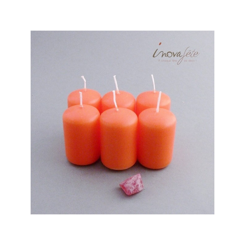 Bougie cylindrique orange /6 - Label Fête