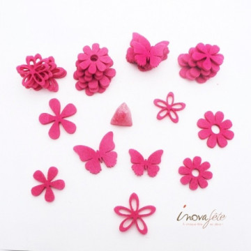 Fleurs et papillons assortis en feutre fuchsia /32 - Label Fête