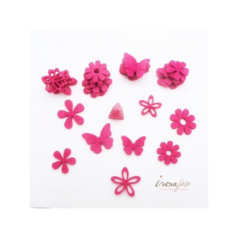 Fleurs et papillons assortis en feutre fuchsia /32 - Label Fête