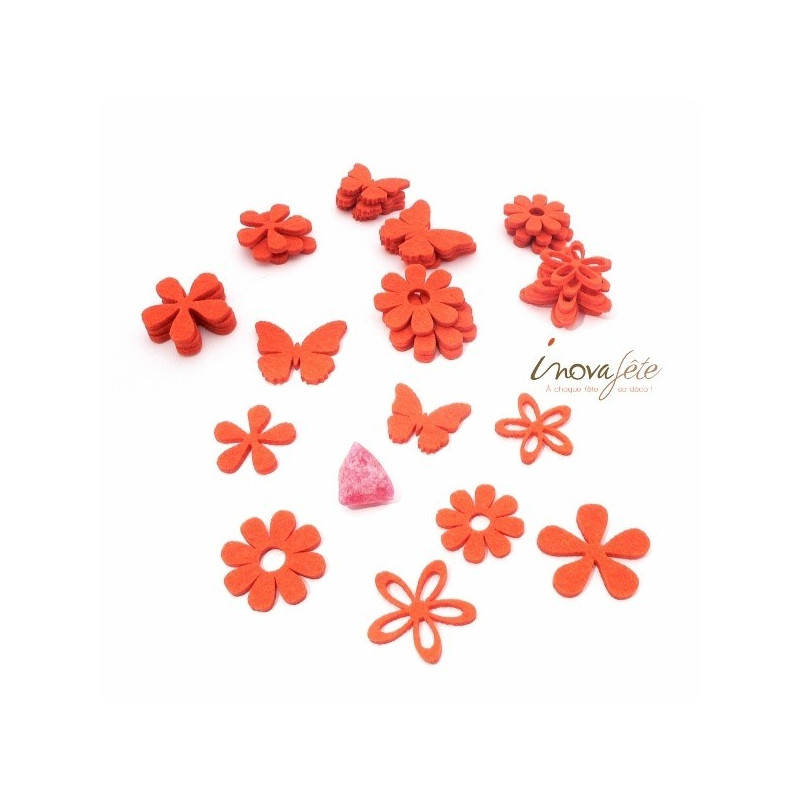 Fleurs et papillons assortis en feutre orange /32 - Label Fête