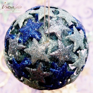 Boules de Noël étoiles pailletées bleues /3 - Label Fête