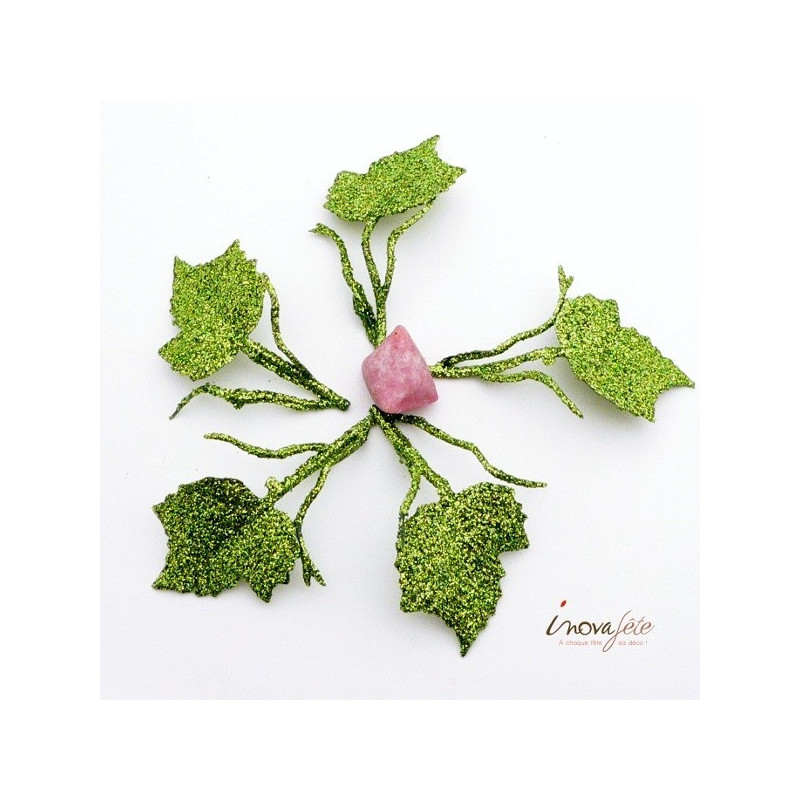 Feuille avec tiges vert pailleté /24 Feuille avec tiges vert pailleté /24