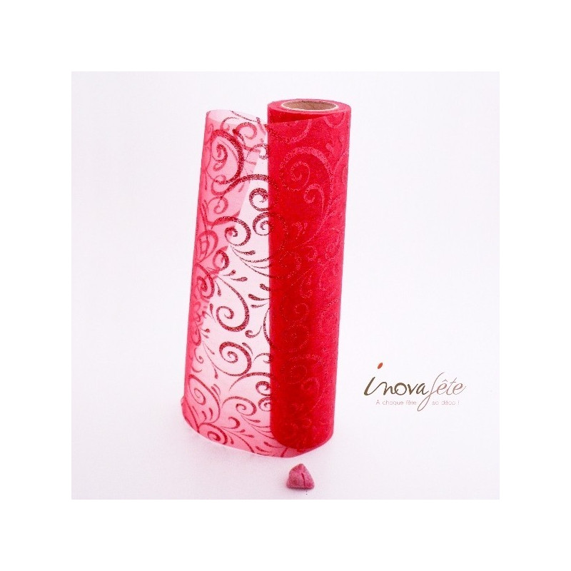 Chemin de table arabesque rouge pailleté 0.30x10m Chemin de table arabesque rouge pailleté 0.30x10m