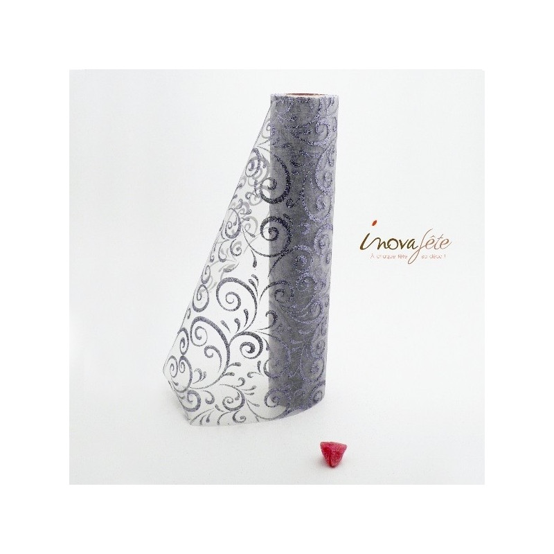 Chemin de table arabesque gris pailleté 0.30x10m Chemin de table arabesque gris pailleté 0.30x10m