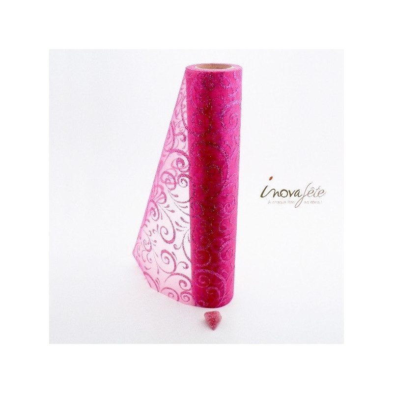 Chemin de table arabesque fuchsia pailleté 0.30x10m Chemin de table arabesque fuchsia pailleté 0.30x10m