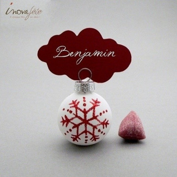 Boule de noël flocons, porte carte rouge et blanc /6