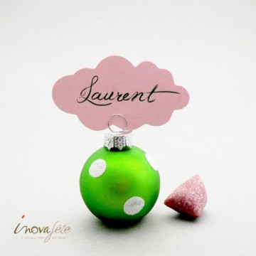 Boule de noël porte-carte verte à pois argent pailleté /6