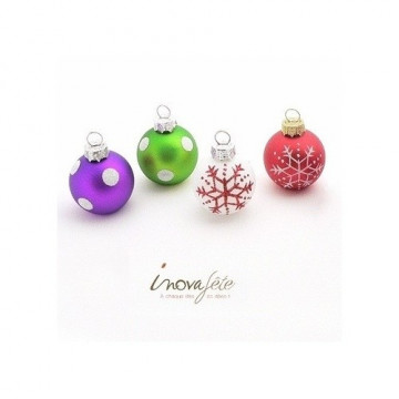 Boule de noël porte carte violette, à pois argent pailleté /6