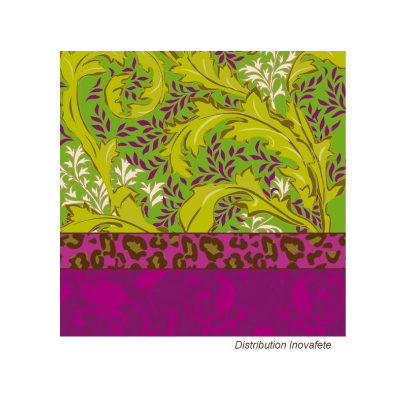 Serviettes papier décor fuchsia/vert 33x33 cm - Label Fête Serviettes papier décor fuchsia/vert 33x33 cm - Label Fête