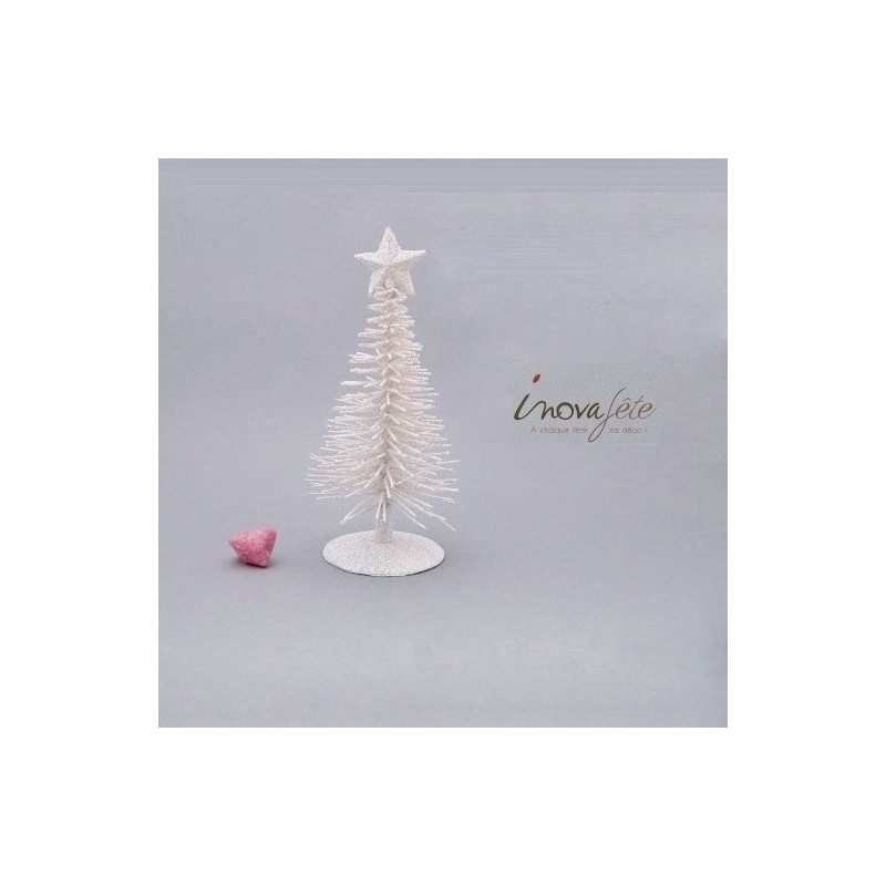 Sapin de table blanc nacré pailleté argent Sapin de table blanc nacré pailleté argent