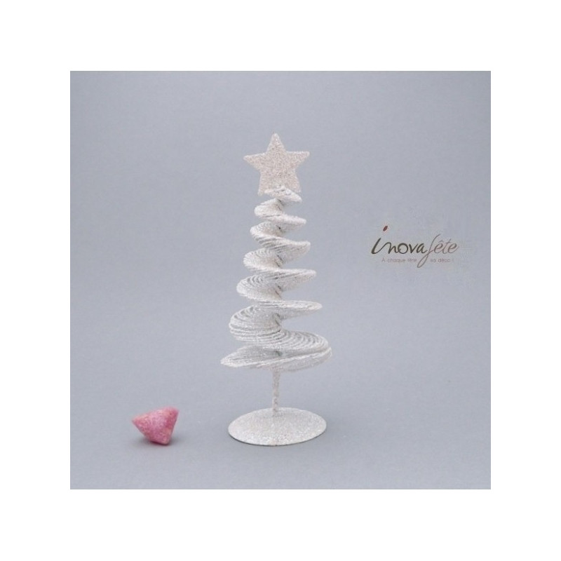 Sapin de table blanc nacré pailleté argent Sapin de table blanc nacré pailleté argent