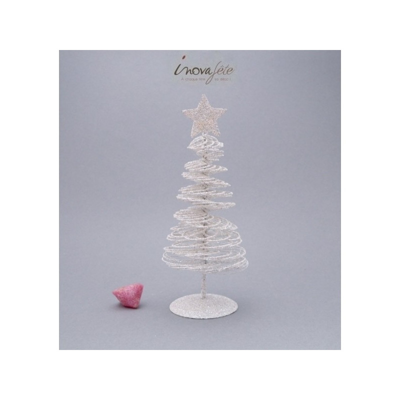Sapin de table blanc nacré pailleté argent Sapin de table blanc nacré pailleté argent