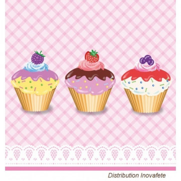 Serviettes papier décor cup cake 33x33 cm - Label Fête