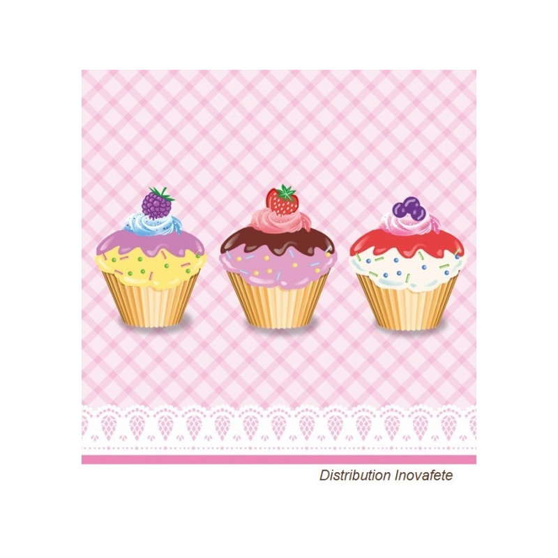 Serviettes papier décor cup cake 33x33 cm - Label Fête