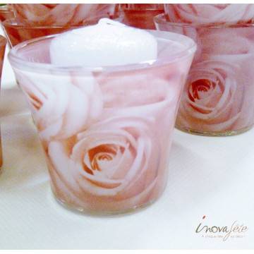 Photophore en verre avec décor de roses - Label Fête