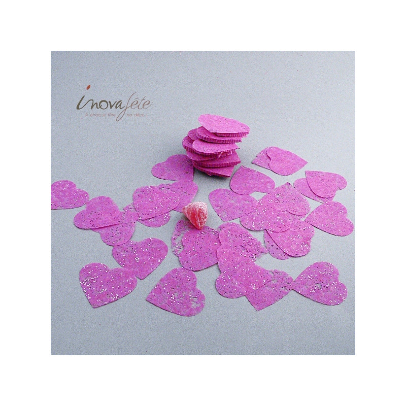 Coeur fuchsia pailleté polytulle en sachet de 240 pièces - Label Fête