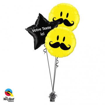 Ballon Smile jaune avec Moustache Qualatex 60053