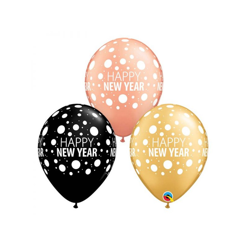 Ballons à pois en latex 100% biodégradable Happy New Year Bonne et joyeuse année 80679
