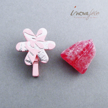 Pince fleur rose et argent /12 - Label Fête