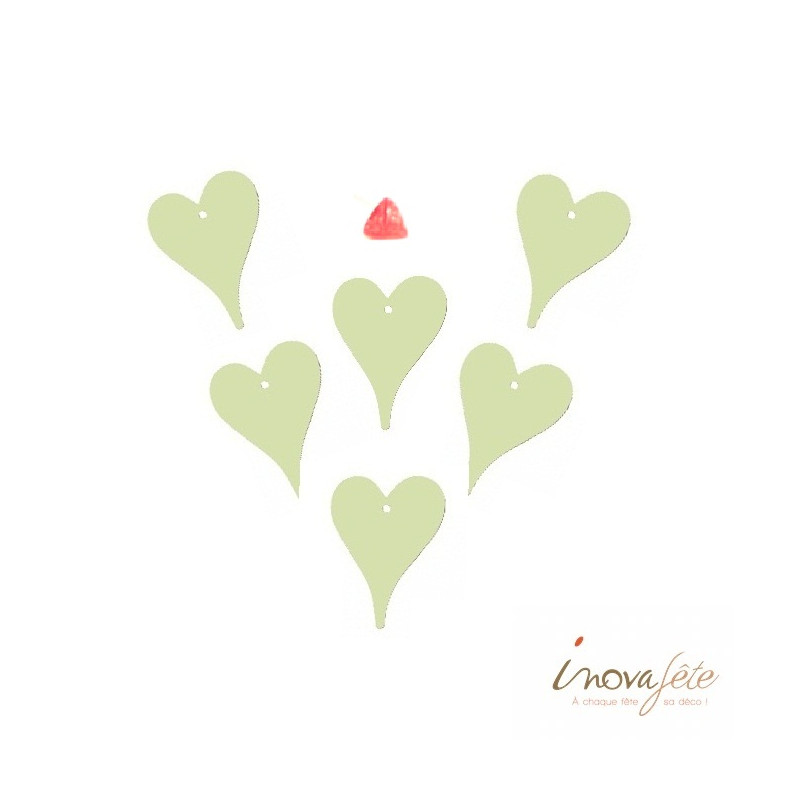 Coeur en bois vert pâle /6 - Label Fête