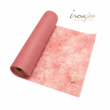 Chemin de table polytulle nacré rose corail 0.30x25m - Label Fête