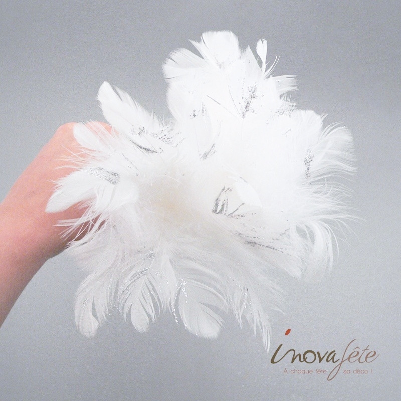 Tige de plumes blanches pailletées /8 - Label Fête