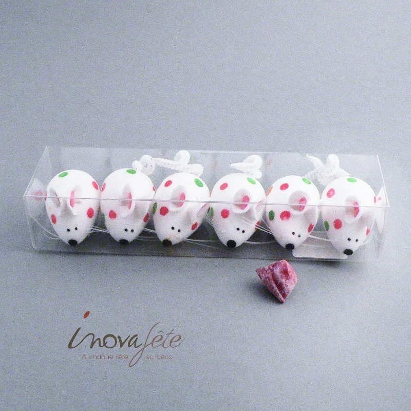 Souris blanche à pois /6 - Label Fête Souris blanche à pois /6 - Label Fête
