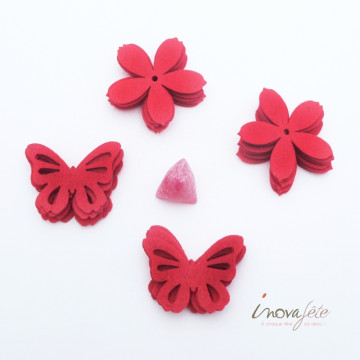 Fleur et papillon en feutre rouge /16 - Label Fête