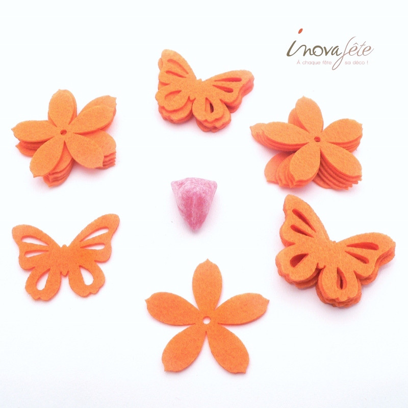 Fleur et papillon en feutre orange /16 - Label Fête
