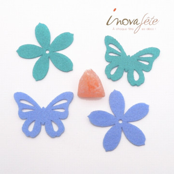 Fleur et papillon en feutre bleu /16 - Label Fête