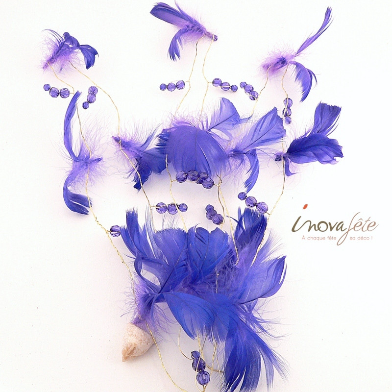 Guirlande de plumes bleues et perles à facettes - Label Fête