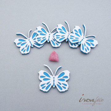 Papillon turquoise et blanc autocollant /18 - Label Fête