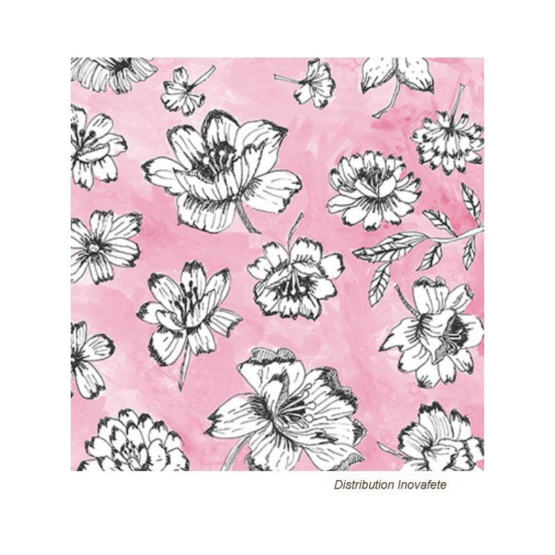 Serviettes papier décor rose et gris 33x33 cm - Label Fête