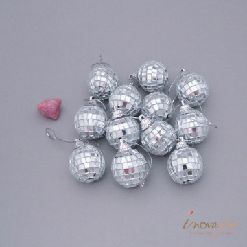 Mini boule disco argent /12 - Label Fête