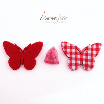 Papillon & fleur vichy rouge /24 - Label Fête