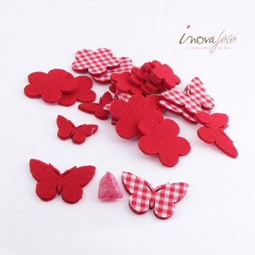 Papillon & fleur vichy rouge /24 - Label Fête