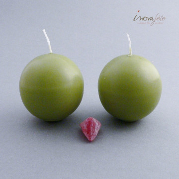 Bougie boule 6cm vert olive /2 - Label Fête