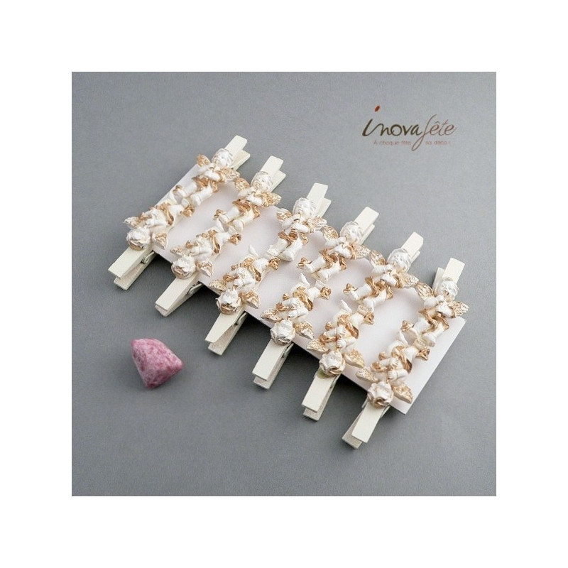 Pince ange blanc et or /12, un marque-place pour verre Pince ange blanc et or /12, un marque-place pour verre