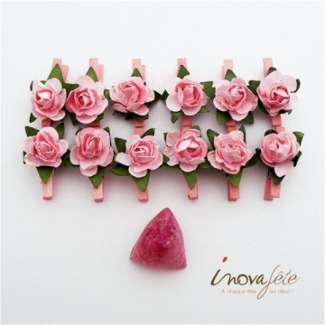 Pince bois rose et sa fleur /12 - Label Fête