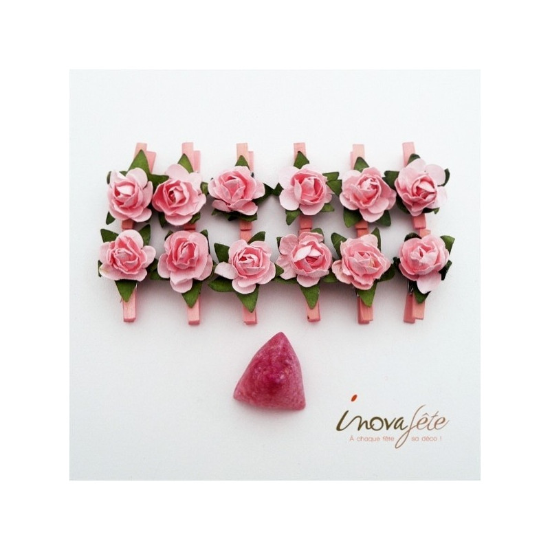 Pince bois rose et sa fleur /12 - Label Fête