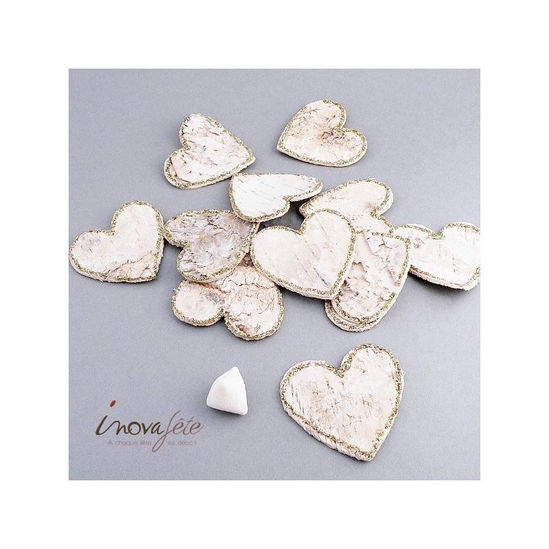 Cœur en écorce ivoire et or /12 - Label Fête Cœur en écorce ivoire et or /12 - Label Fête