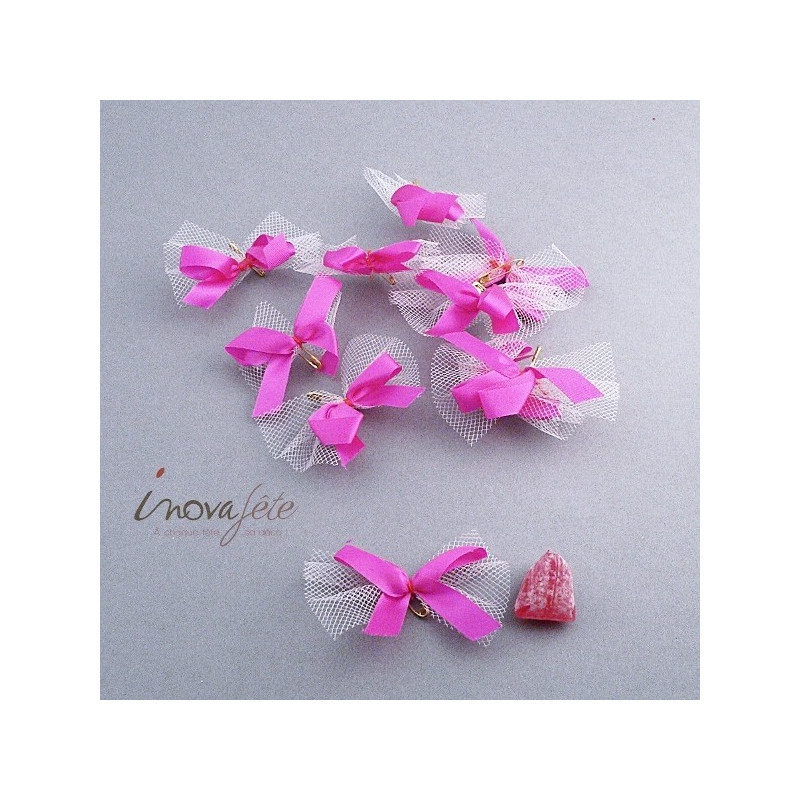Nœud fuchsia avec épingles et tulle /10 - Label Fête Nœud fuchsia avec épingles et tulle /10 - Label Fête